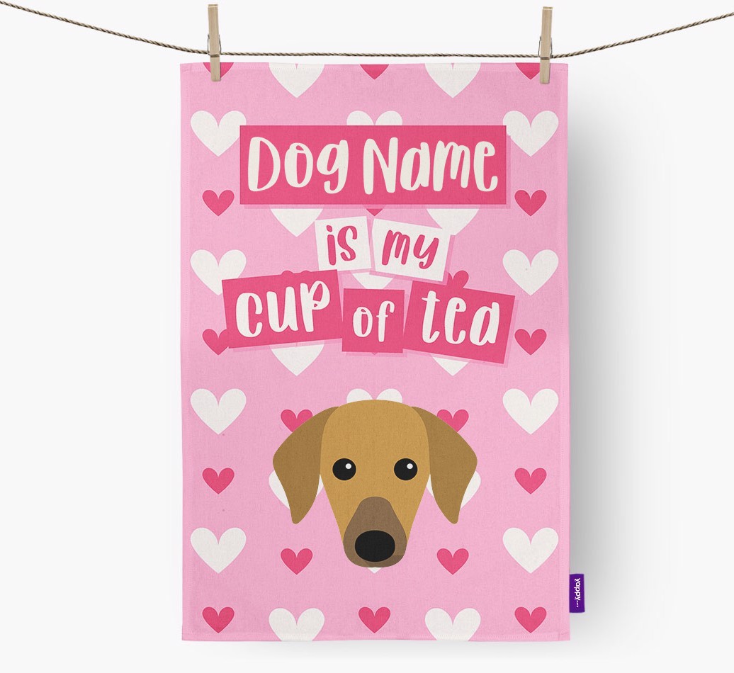 '{dogsName} is my cup of tea' Tea Towel with {breedFullName} Icon