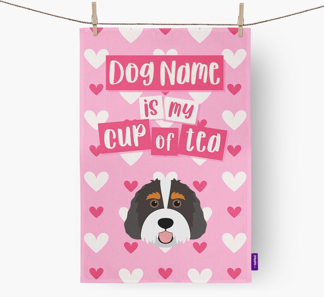 '{dogsName} is my cup of tea' Tea Towel with {breedFullName} Icon