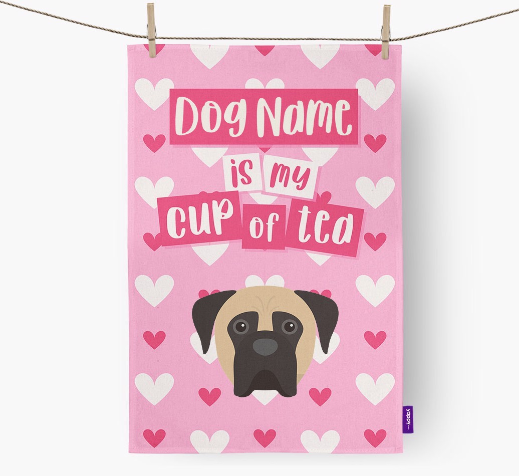 '{dogsName} is my cup of tea' Tea Towel with {breedFullName} Icon