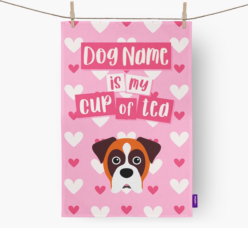 '{dogsName} is my cup of tea' Tea Towel with {breedFullName} Icon