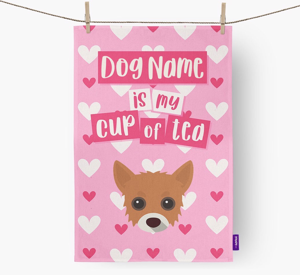'{dogsName} is my cup of tea' Tea Towel with {breedFullName} Icon