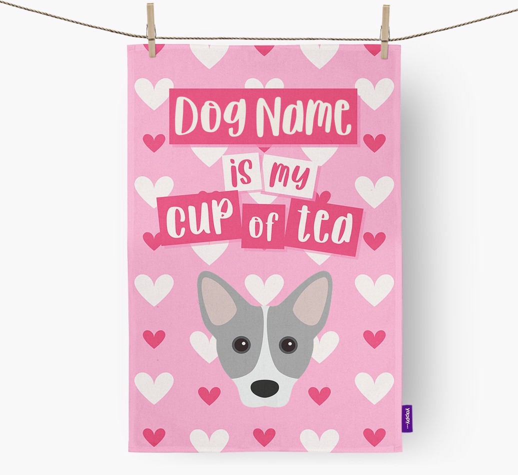 '{dogsName} is my cup of tea' Dish Towel with {breedFullName} Icon