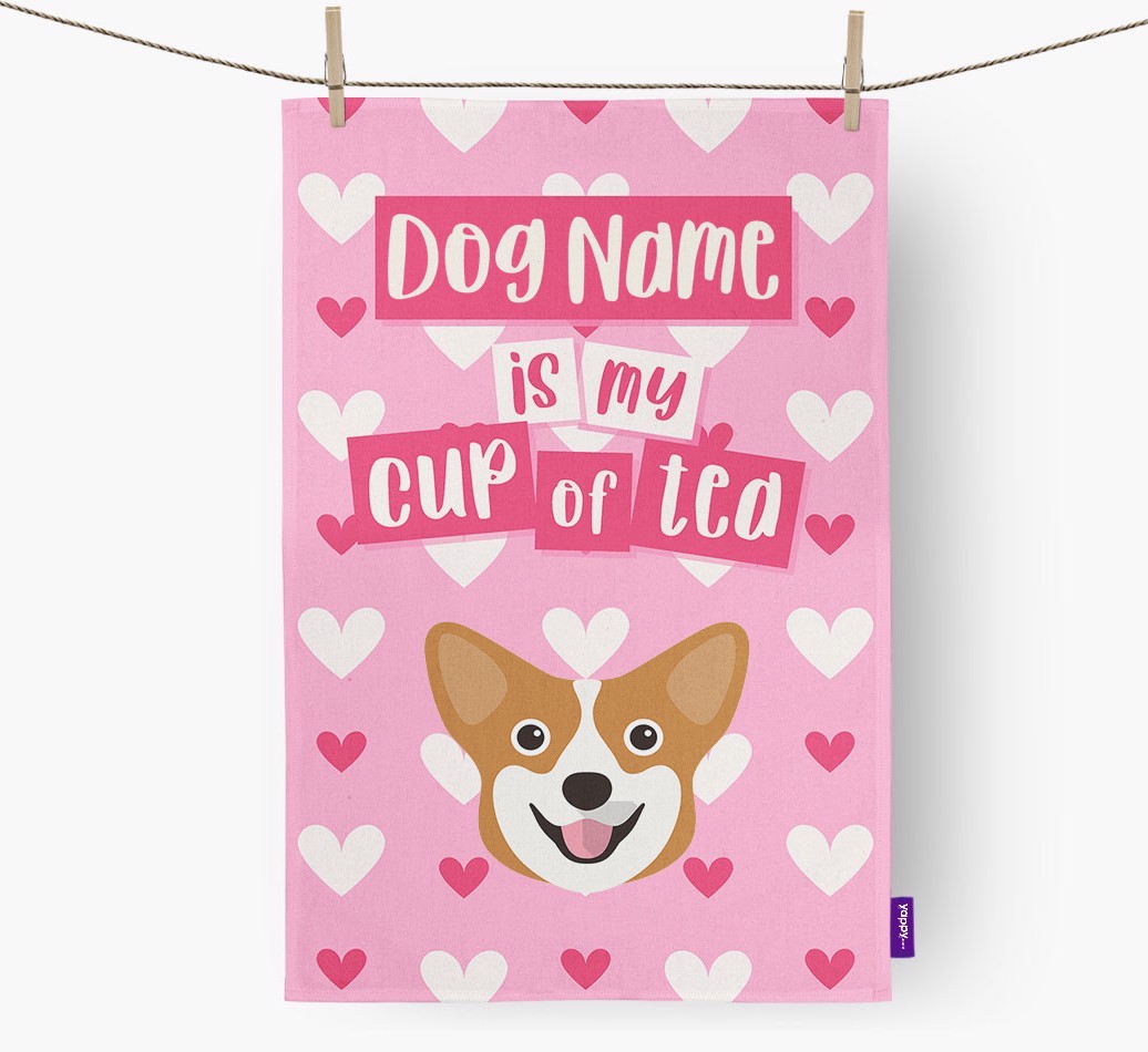 '{dogsName} is my cup of tea' Dish Towel with {breedFullName} Icon