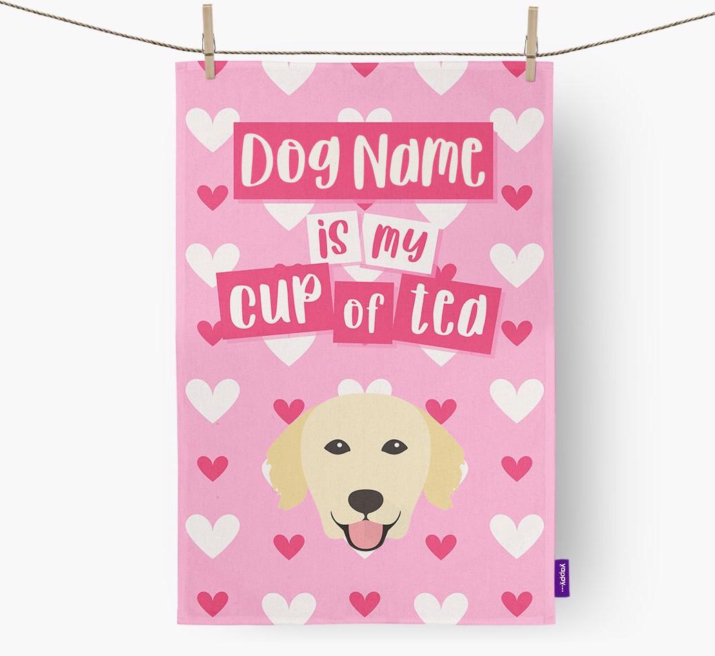 '{dogsName} is my cup of tea' Dish Towel with {breedFullName} Icon