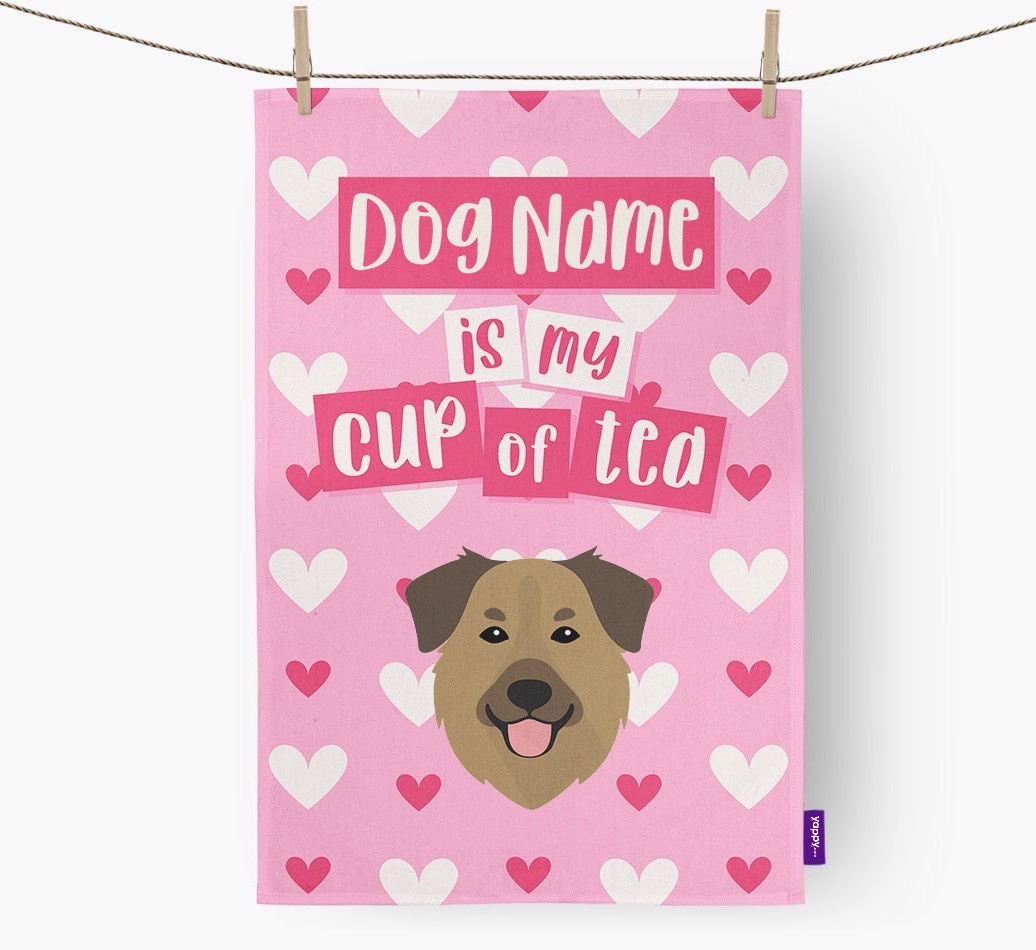 '{dogsName} is my cup of tea' Tea Towel with {breedFullName} Icon