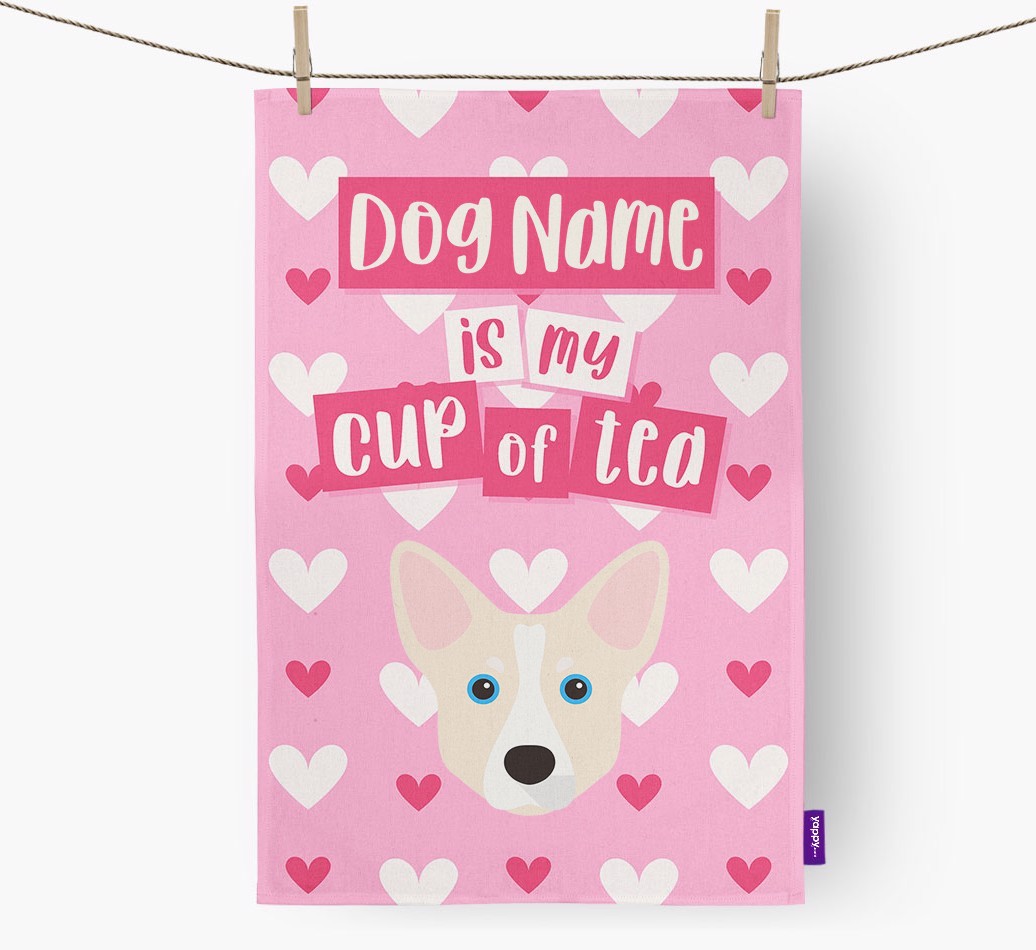 '{dogsName} is my cup of tea' Tea Towel with {breedFullName} Icon