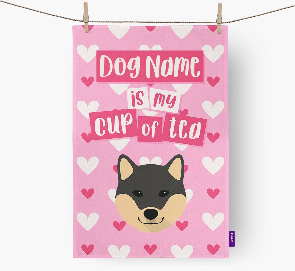 '{dogsName} is my cup of tea' Dish Towel with {breedFullName} Icon