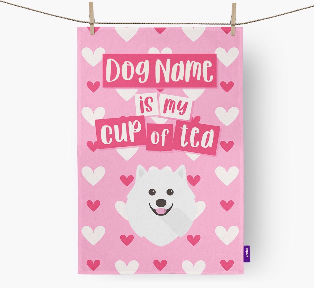 '{dogsName} is my cup of tea' Dish Towel with {breedFullName} Icon