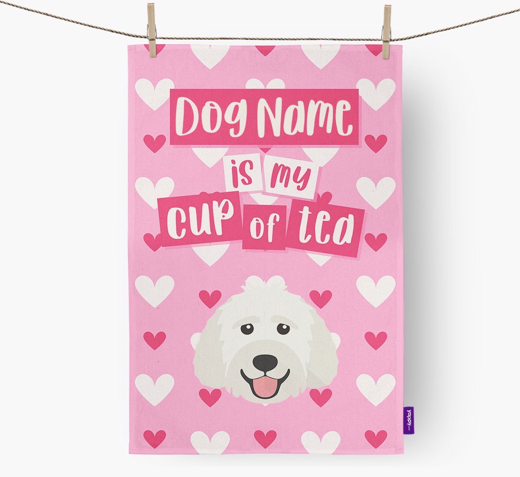 '{dogsName} is my cup of tea' Tea Towel with {breedFullName} Icon