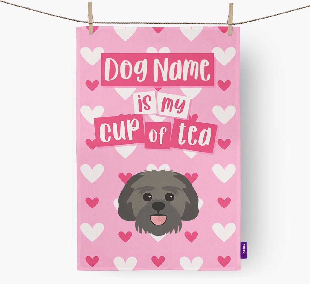 '{dogsName} is my cup of tea' Tea Towel with {breedFullName} Icon