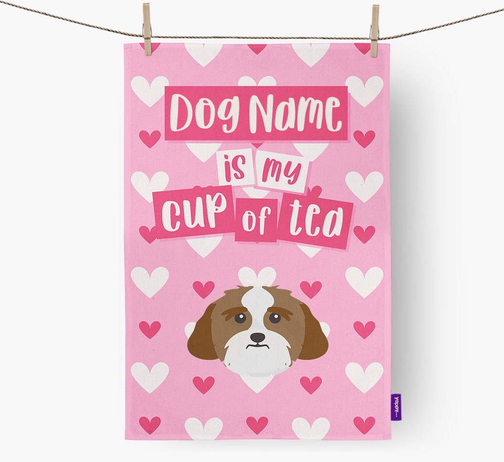 '{dogsName} is my cup of tea' Tea Towel with {breedFullName} Icon