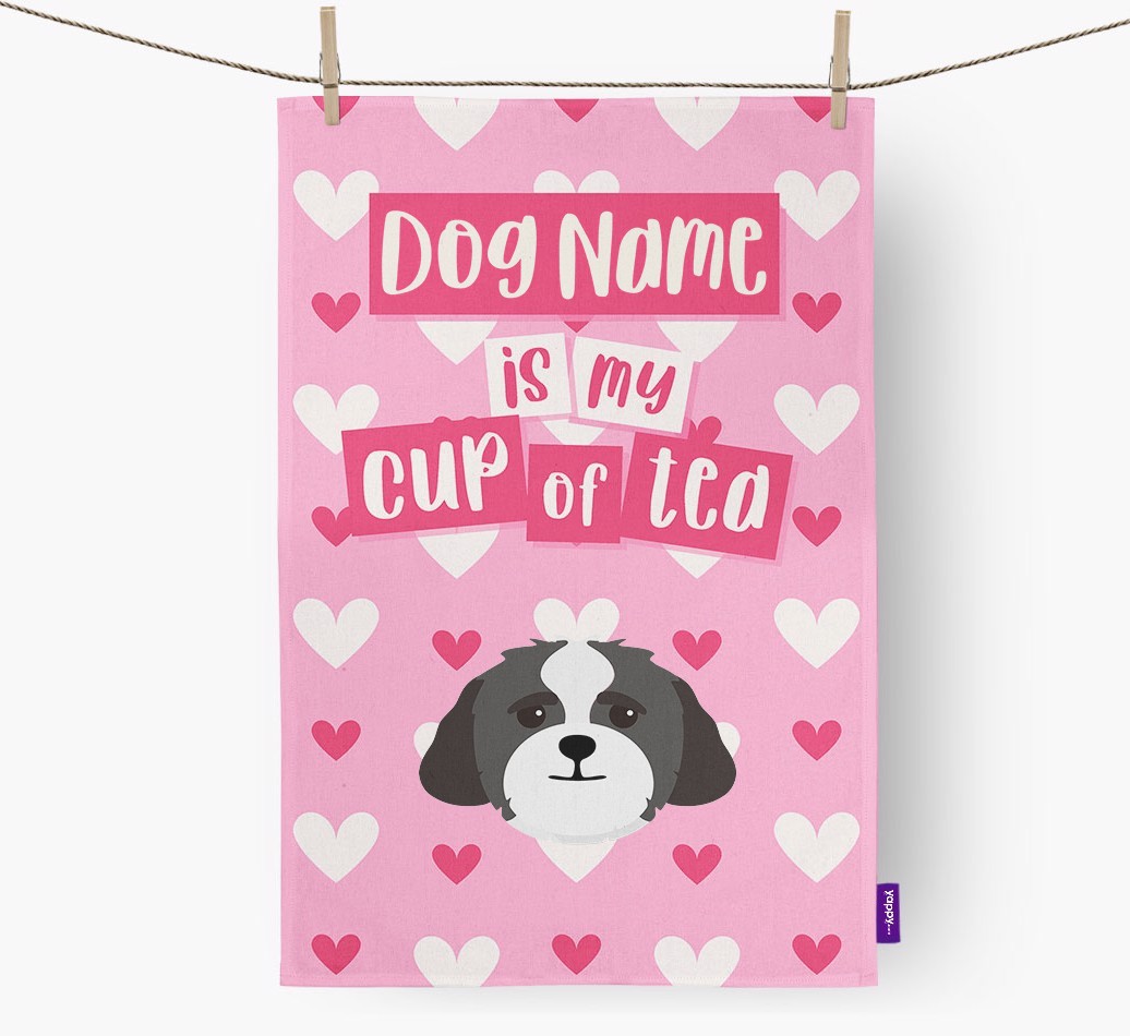 '{dogsName} is my cup of tea' Tea Towel with {breedFullName} Icon