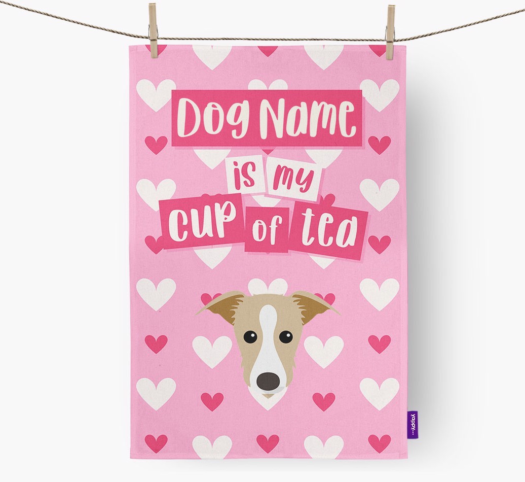 '{dogsName} is my cup of tea' Dish Towel with {breedFullName} Icon