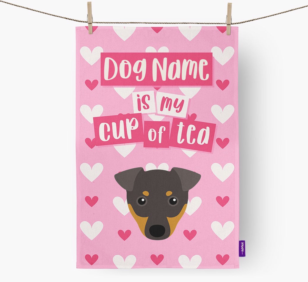 '{dogsName} is my cup of tea' Dish Towel with {breedFullName} Icon