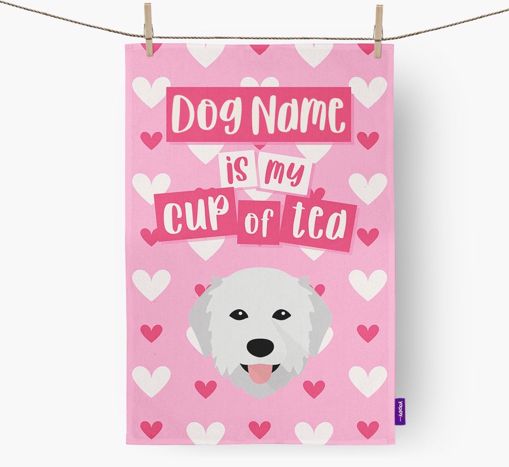 '{dogsName} is my cup of tea' Tea Towel with {breedFullName} Icon
