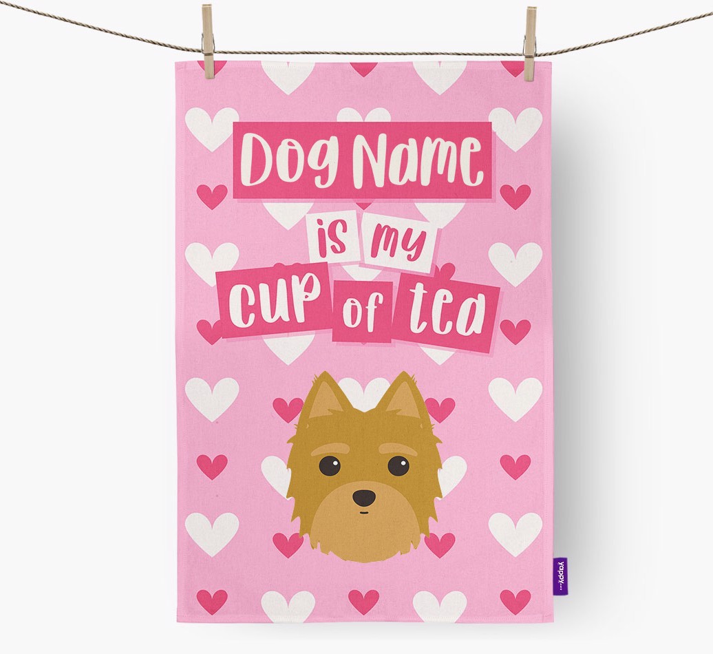 '{dogsName} is my cup of tea' Tea Towel with {breedFullName} Icon