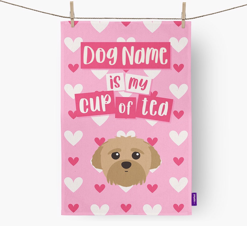 '{dogsName} is my cup of tea' Dish Towel with {breedFullName} Icon