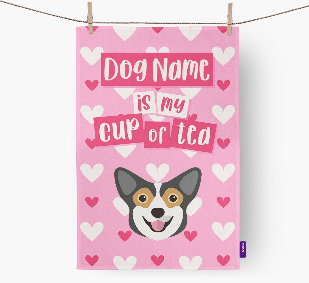 '{dogsName} is my cup of tea' Dish Towel with {breedFullName} Icon