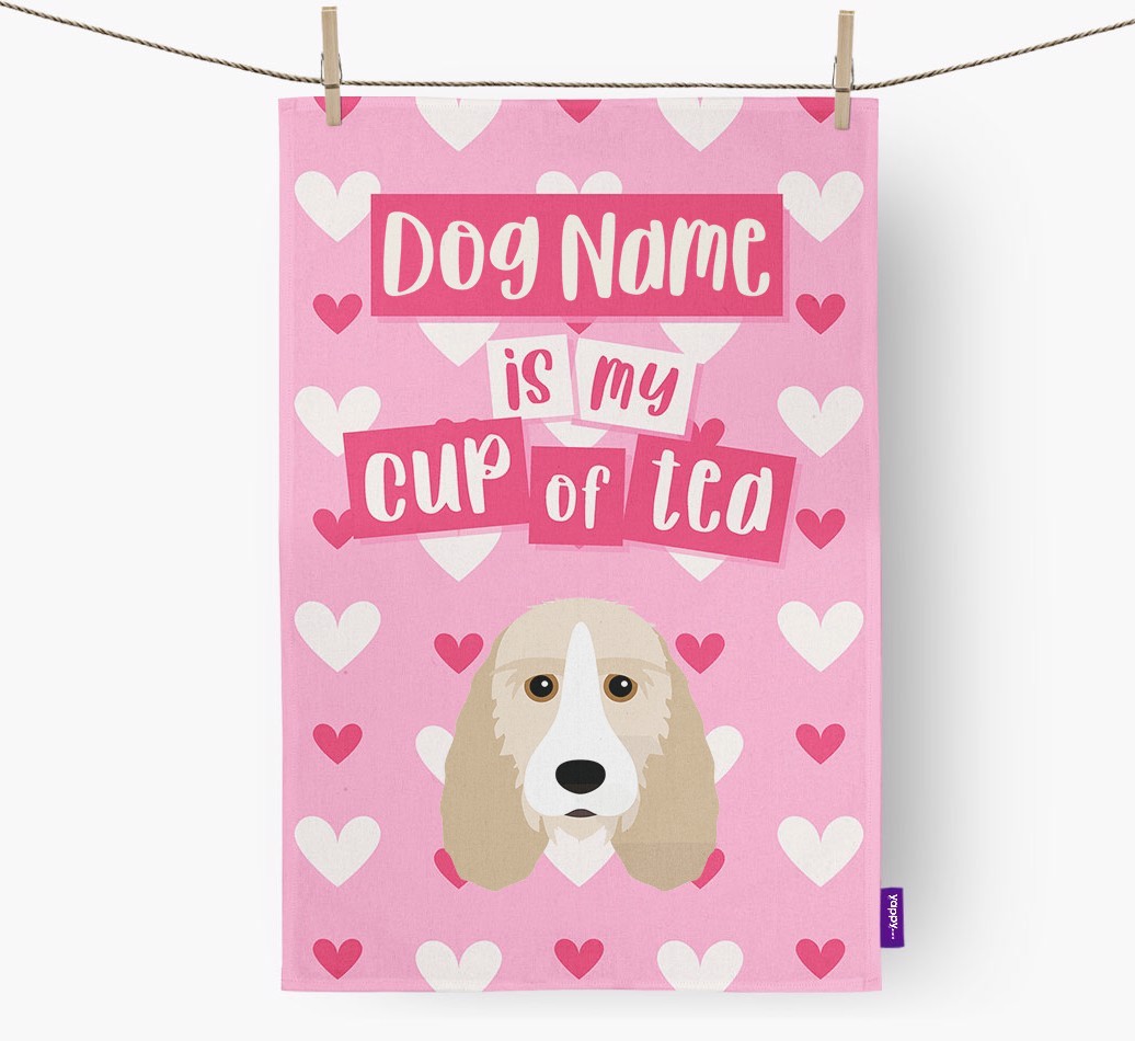 '{dogsName} is my cup of tea' Dish Towel with {breedFullName} Icon