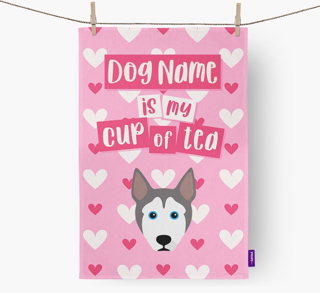 '{dogsName} is my cup of tea' Tea Towel with {breedFullName} Icon