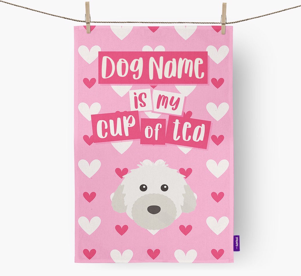 '{dogsName} is my cup of tea' Tea Towel with {breedFullName} Icon