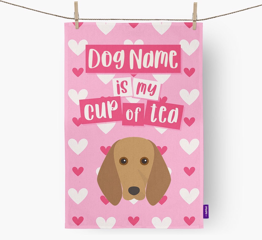 '{dogsName} is my cup of tea' Dish Towel with {breedFullName} Icon