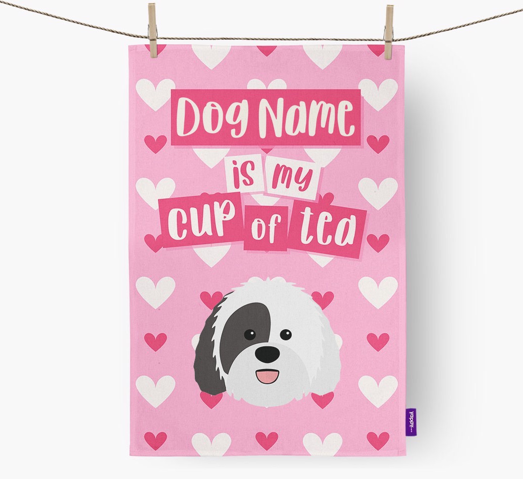 '{dogsName} is my cup of tea' Tea Towel with {breedFullName} Icon