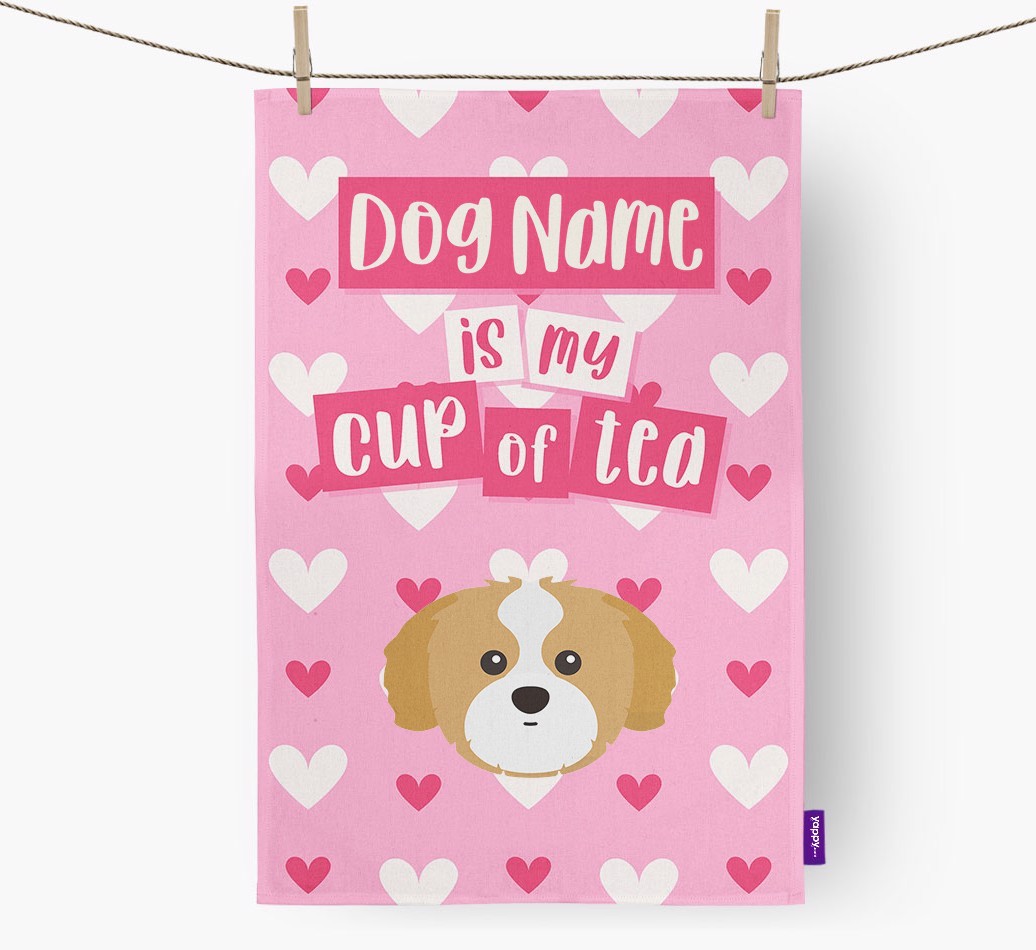 '{dogsName} is my cup of tea' Tea Towel with {breedFullName} Icon