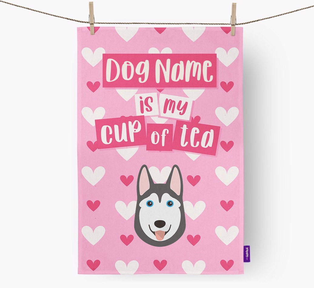 '{dogsName} is my cup of tea' Tea Towel with {breedFullName} Icon