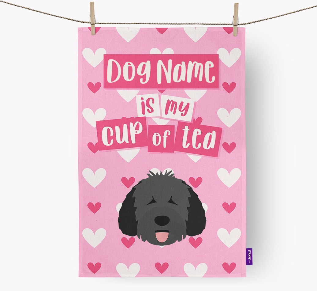 '{dogsName} is my cup of tea' Tea Towel with {breedFullName} Icon