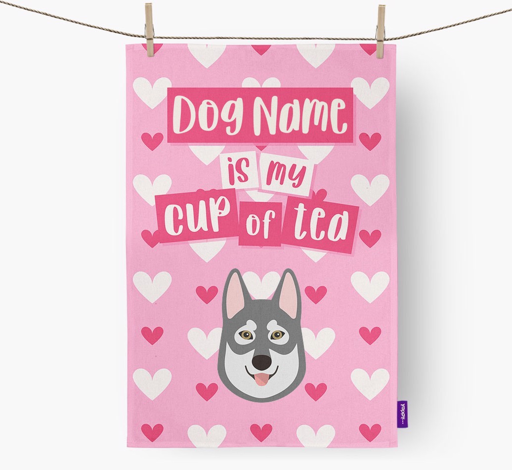 '{dogsName} is my cup of tea' Dish Towel with {breedFullName} Icon