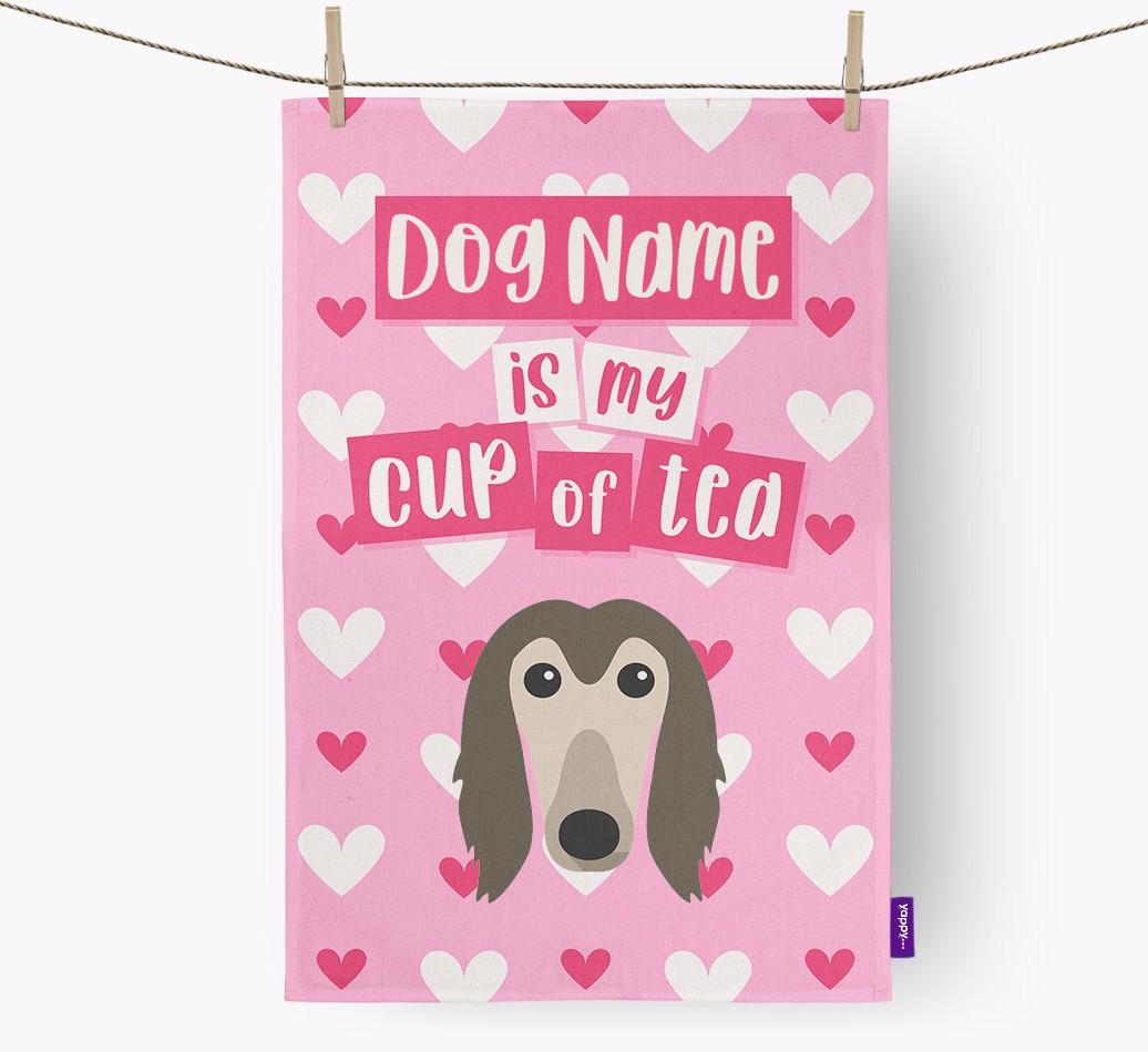 '{dogsName} is my cup of tea' Dish Towel with {breedFullName} Icon