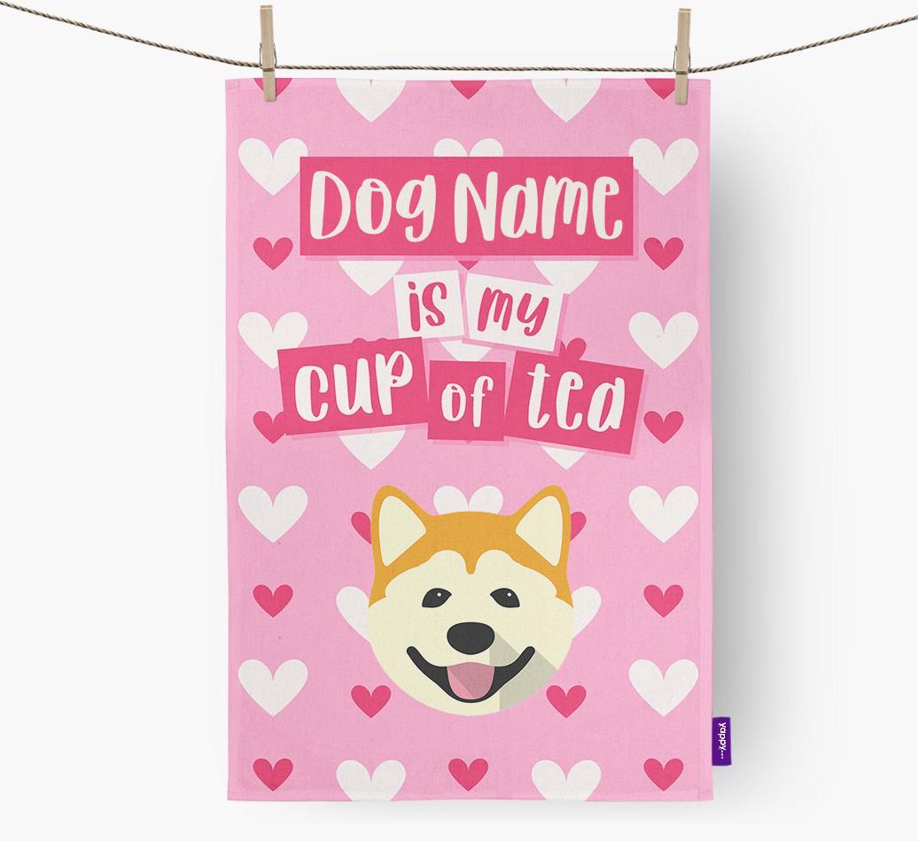 '{dogsName} is my cup of tea' Dish Towel with {breedFullName} Icon