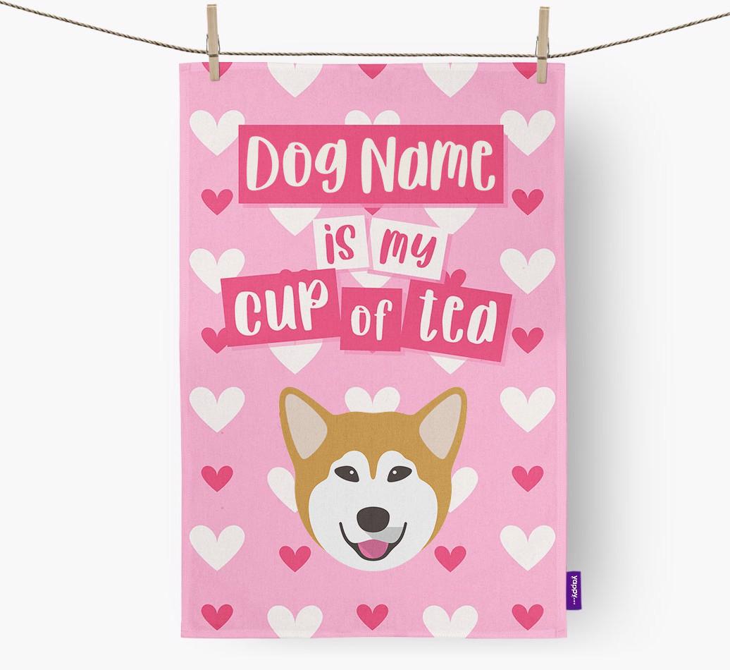 '{dogsName} is my cup of tea' Dish Towel with {breedFullName} Icon