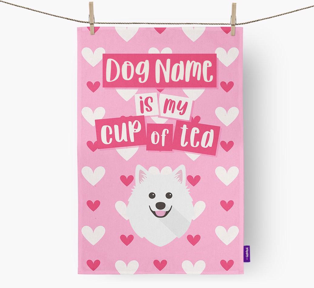 '{dogsName} is my cup of tea' Dish Towel with {breedFullName} Icon