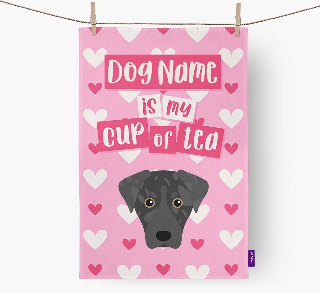 '{dogsName} is my cup of tea' Dish Towel with {breedFullName} Icon
