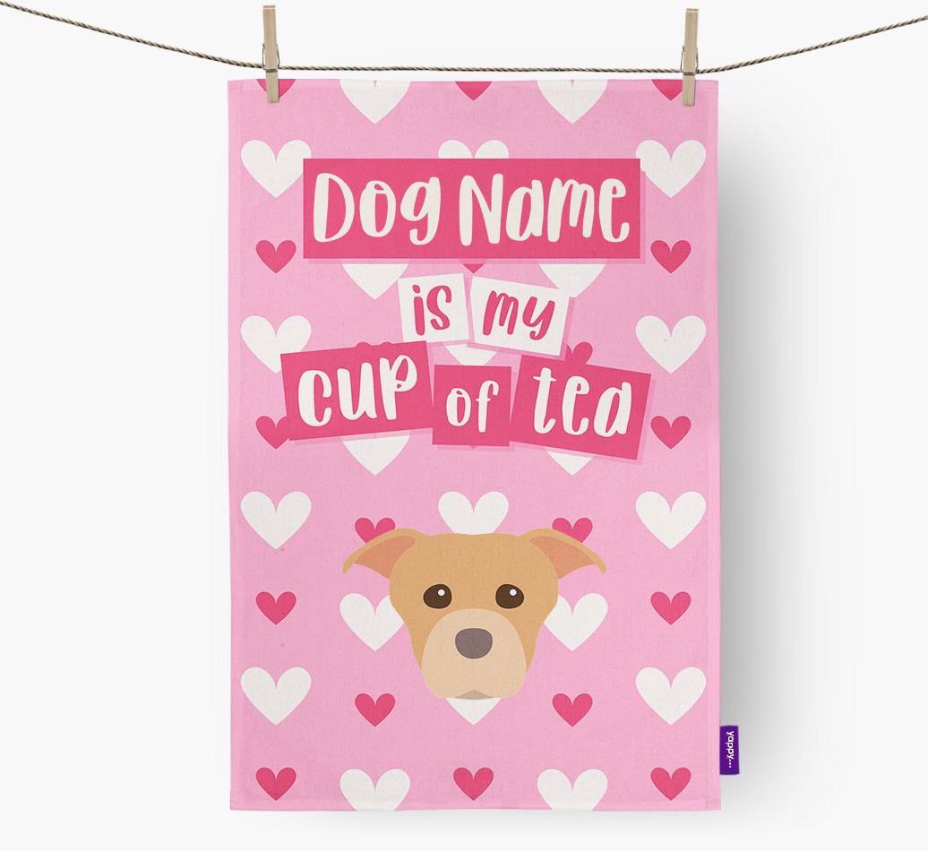 '{dogsName} is my cup of tea' Dish Towel with {breedFullName} Icon