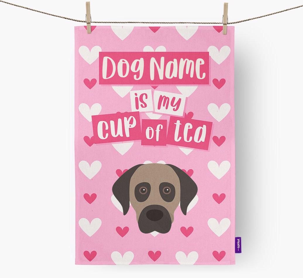 '{dogsName} is my cup of tea' Dish Towel with {breedFullName} Icon
