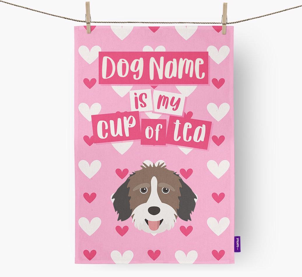 '{dogsName} is my cup of tea' Dish Towel with {breedFullName} Icon
