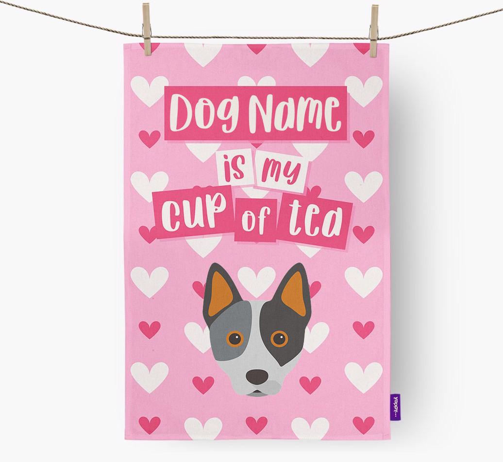 '{dogsName} is my cup of tea' Dish Towel with {breedFullName} Icon