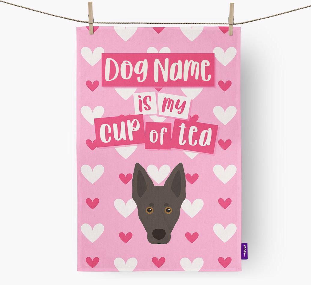 '{dogsName} is my cup of tea' Dish Towel with {breedFullName} Icon