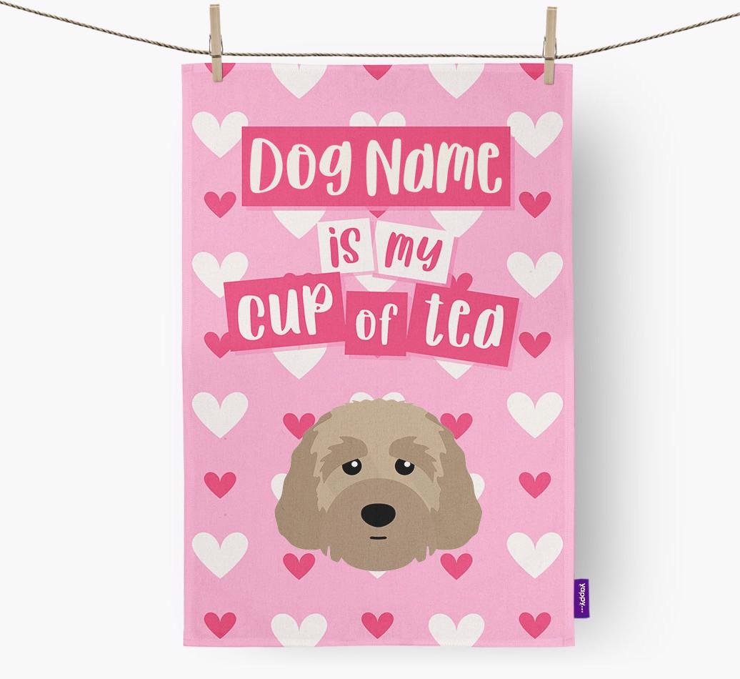 '{dogsName} is my cup of tea' Dish Towel with {breedFullName} Icon