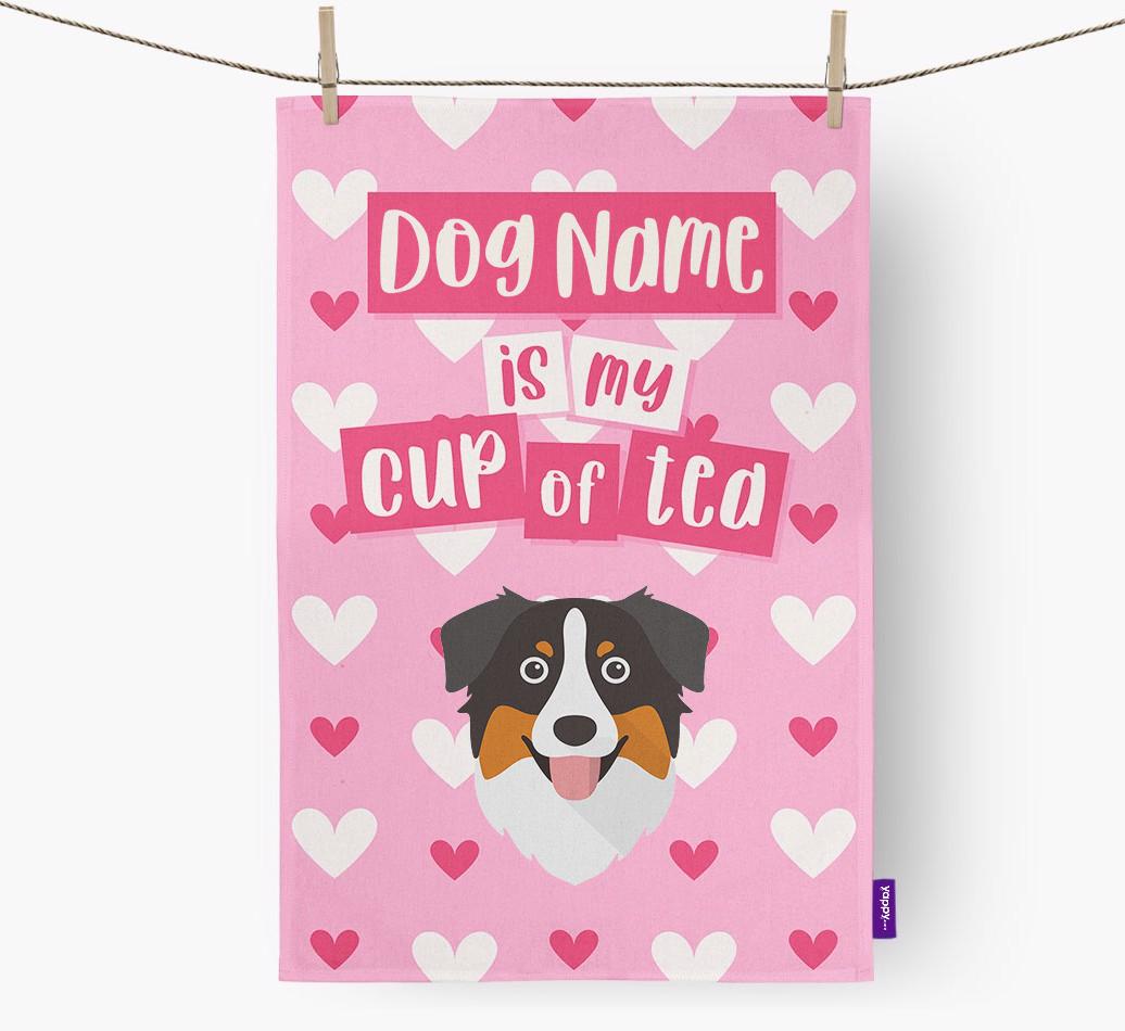 '{dogsName} is my cup of tea' Dish Towel with {breedFullName} Icon