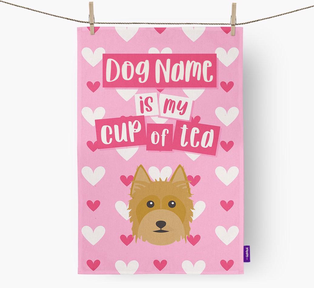 '{dogsName} is my cup of tea' Dish Towel with {breedFullName} Icon