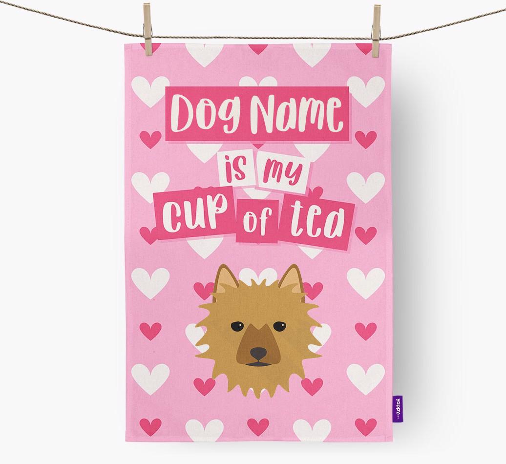 '{dogsName} is my cup of tea' Dish Towel with {breedFullName} Icon
