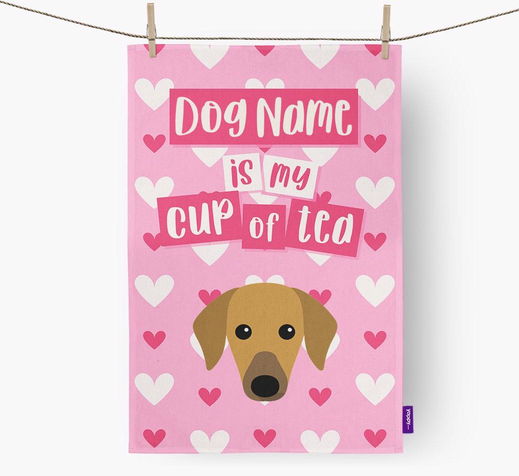 '{dogsName} is my cup of tea' Dish Towel with {breedFullName} Icon