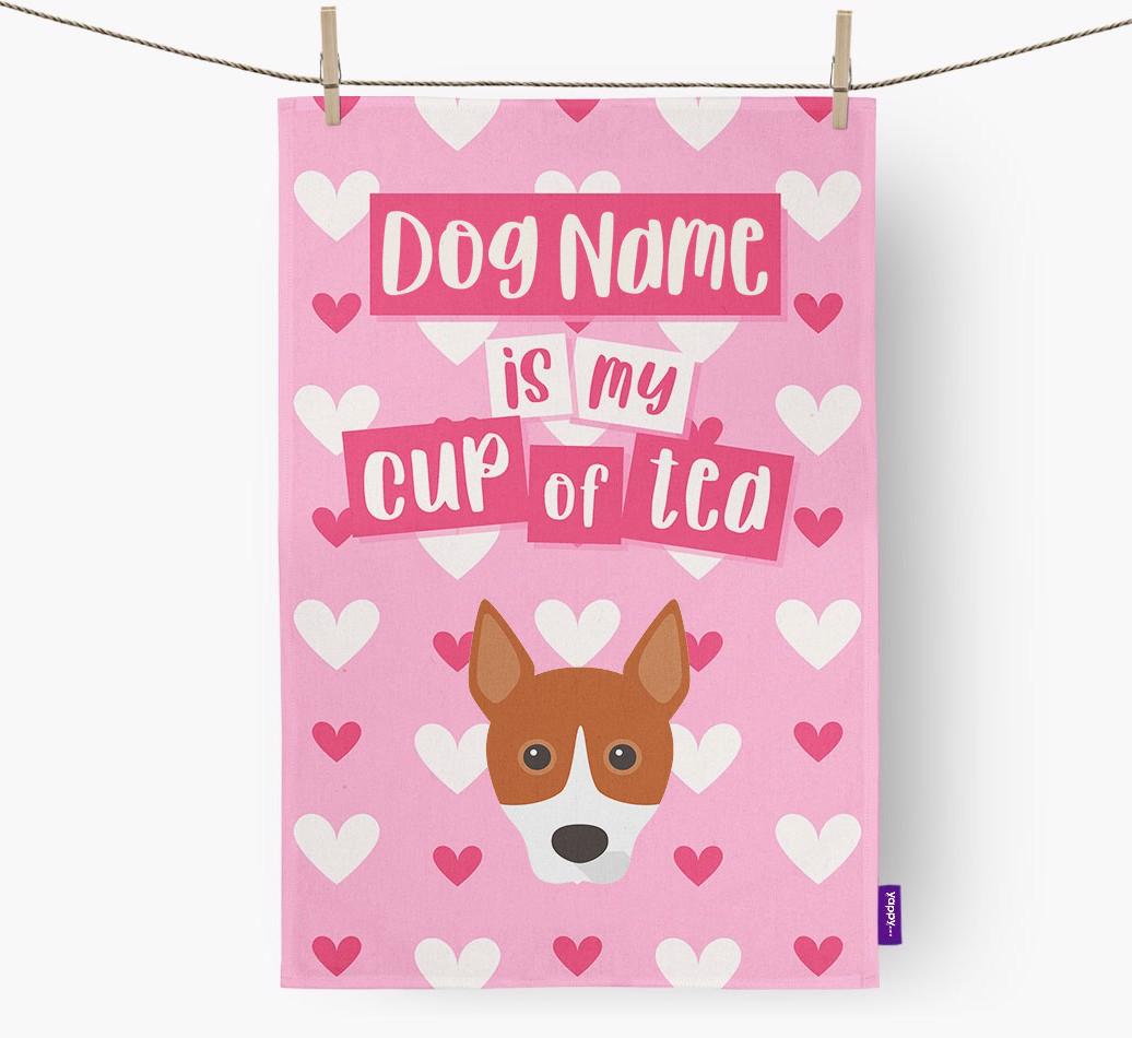 '{dogsName} is my cup of tea' Dish Towel with {breedFullName} Icon