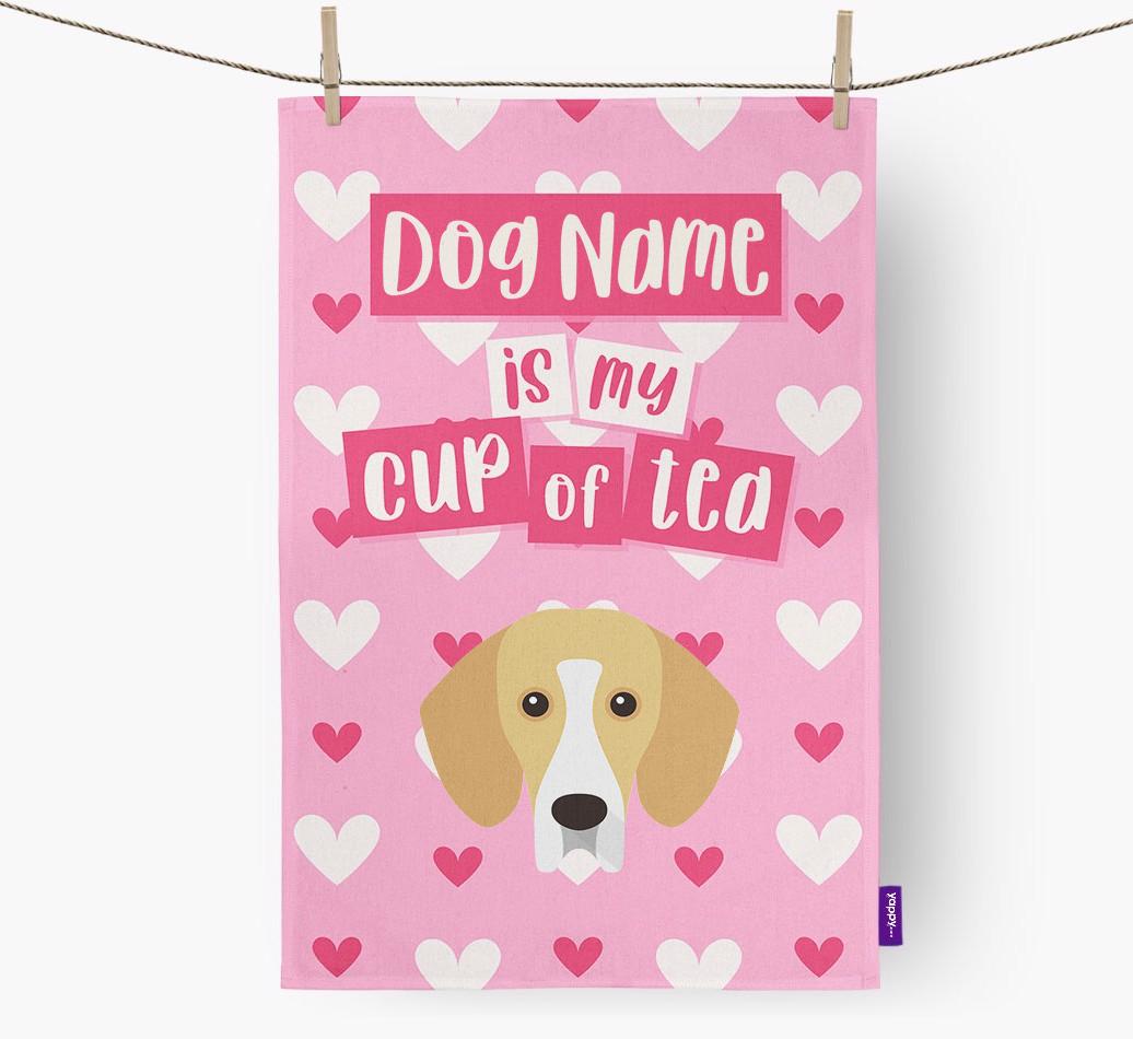 '{dogsName} is my cup of tea' Dish Towel with {breedFullName} Icon