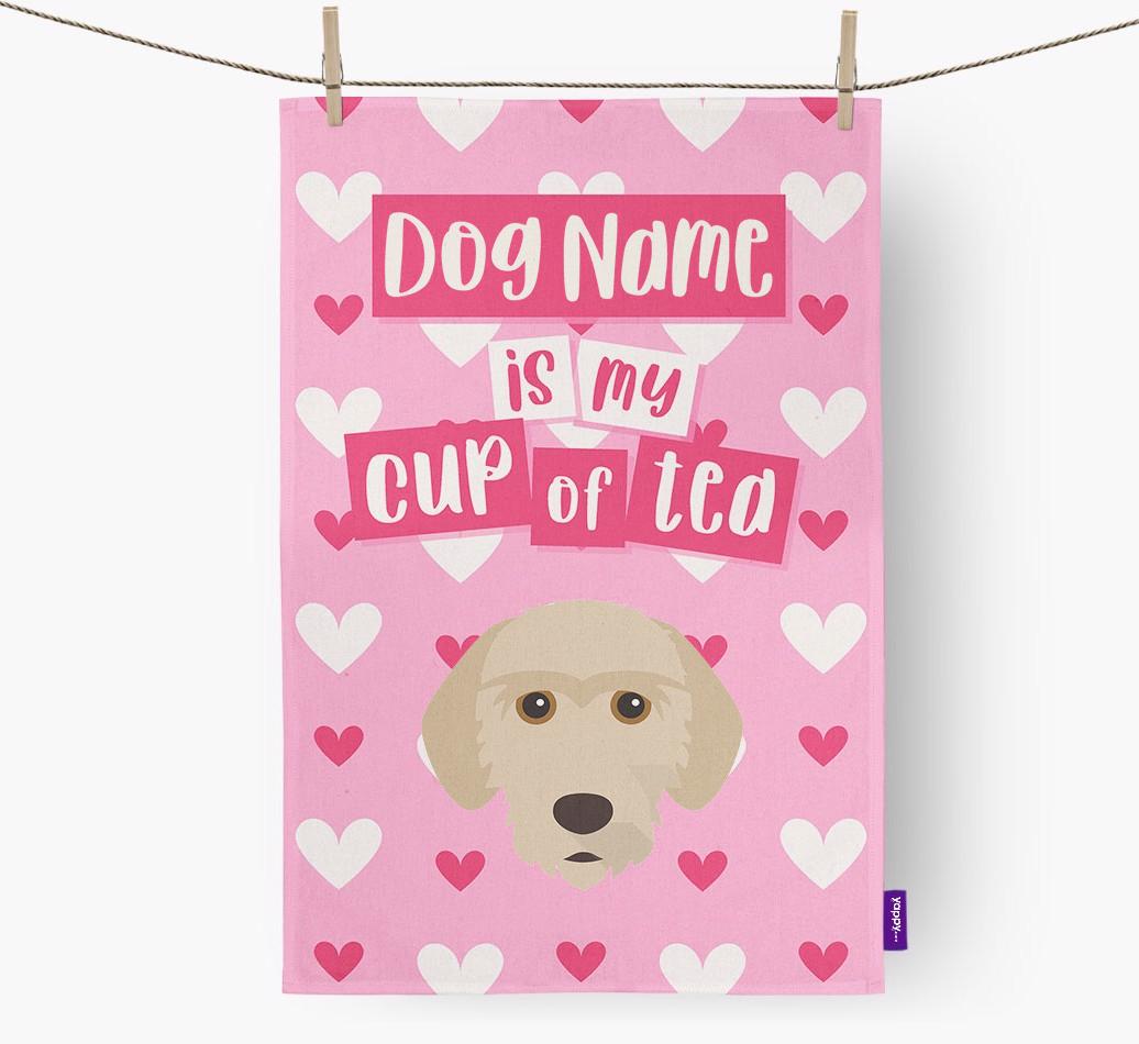 '{dogsName} is my cup of tea' Dish Towel with {breedFullName} Icon