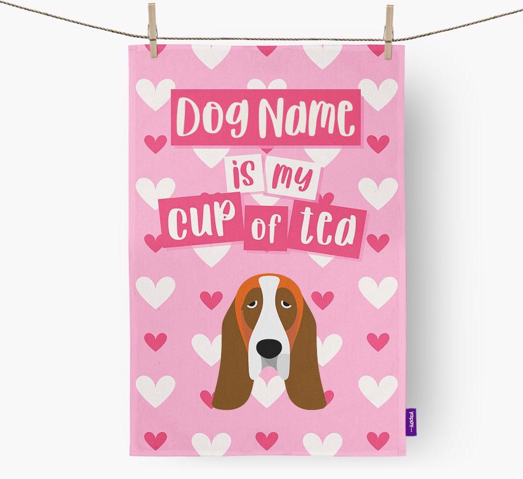 '{dogsName} is my cup of tea' Dish Towel with {breedFullName} Icon
